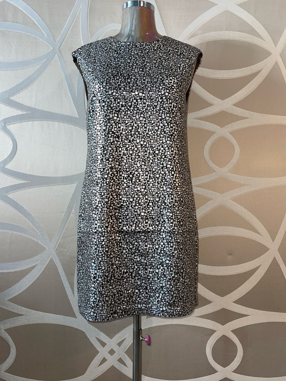Silk-lined cocktail shift dress that sparkles luxury